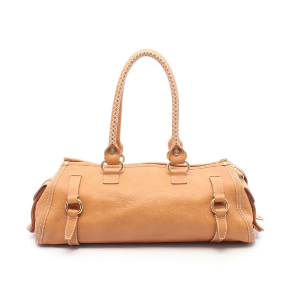 Celine leather shoulder bag whipstitch top handles buckle Brown